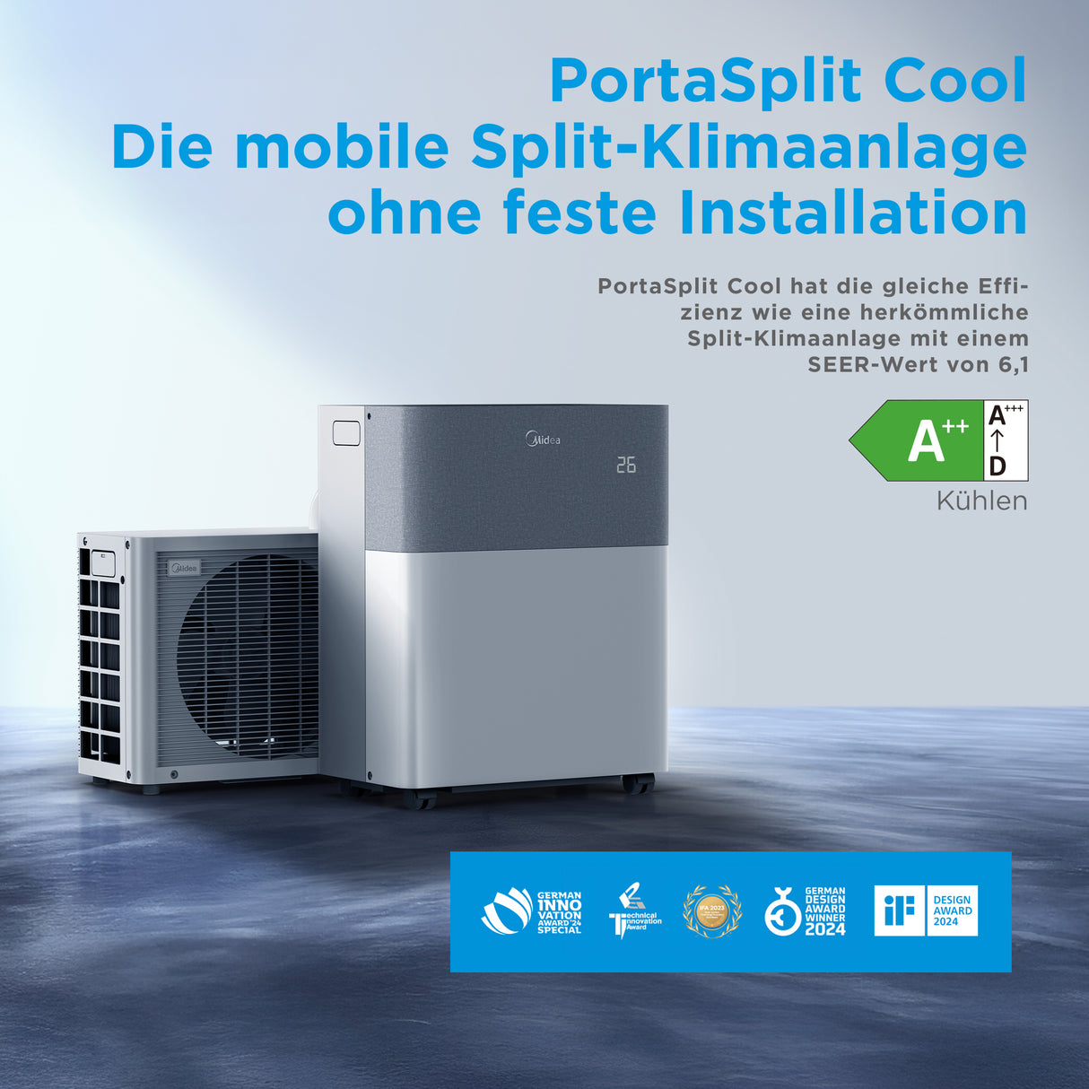 Midea PortaSplit Cool – Mobile Split-Klimaanlage 8000 BTU A++ ohne Installation