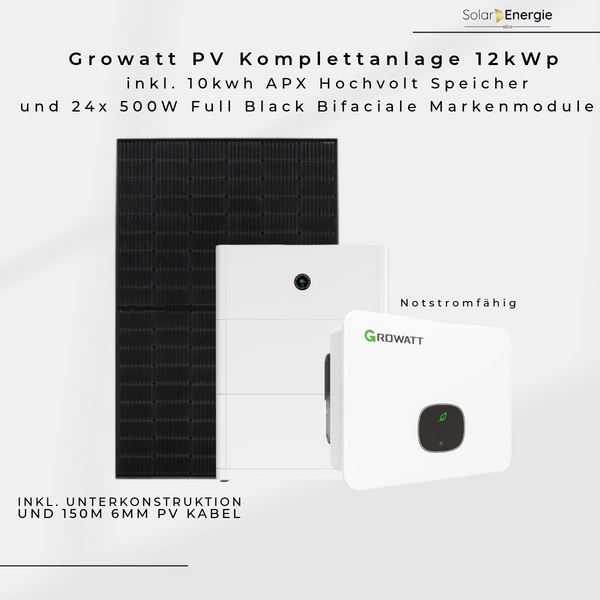 PV Komplettset 12 kWp – 26x AIKO 465W Full Black & Growatt MOD 12KTL3-HU mit Speicheroption