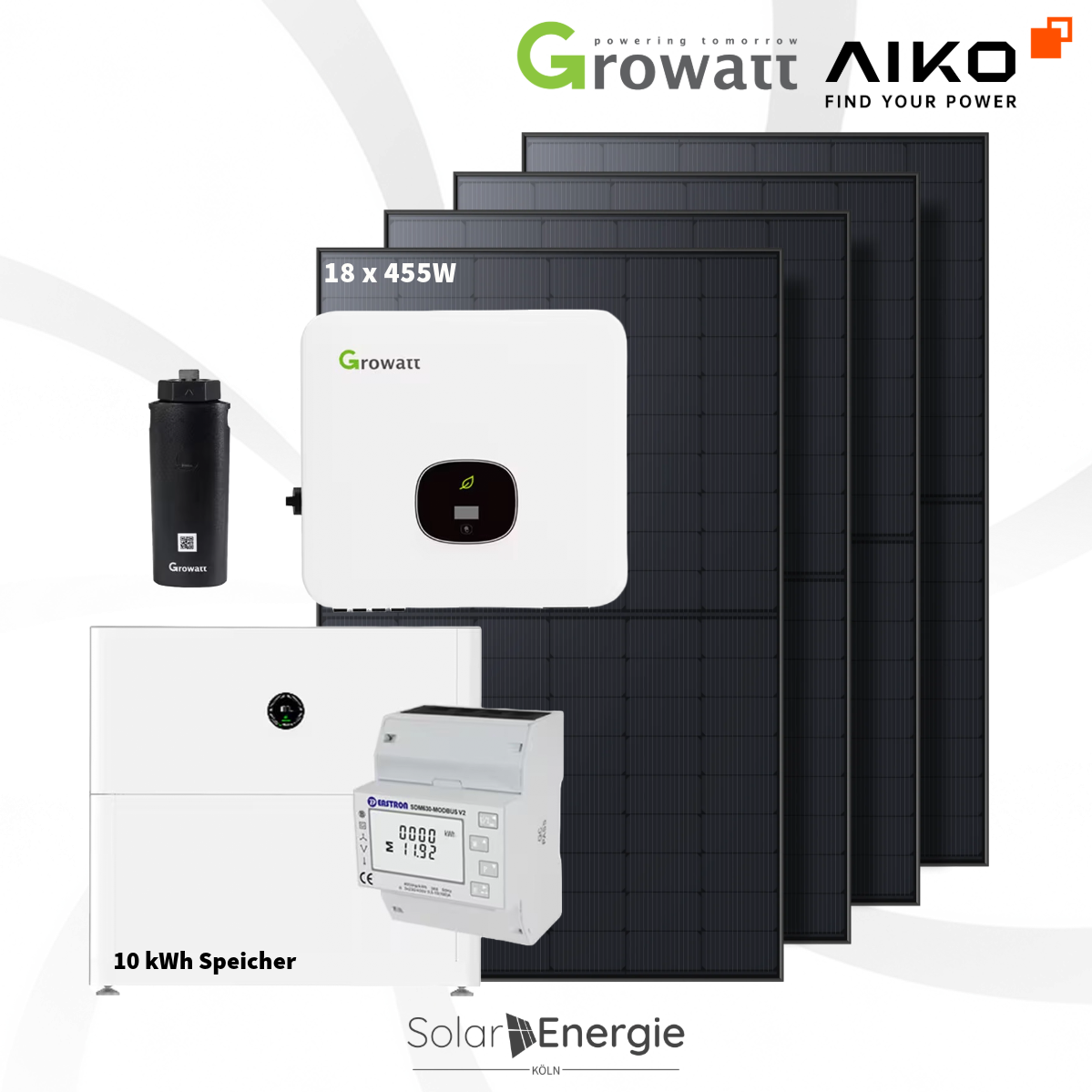 PV Anlage 6kWp -13 x AIKO 455W - GROWATT MOD6 + 5kW Speicher inkl. Unterkonstruktion