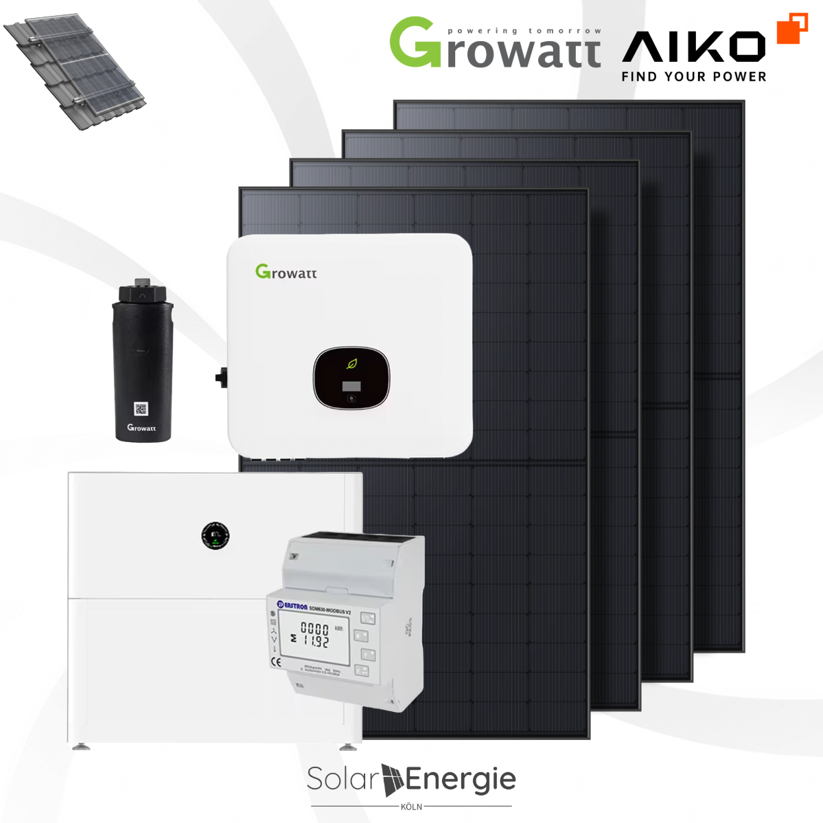 PV Anlage 20kWp -44 x AIKO 455W - GROWATT MID 20 + 15kW Speicher inkl. Unterkonstruktion