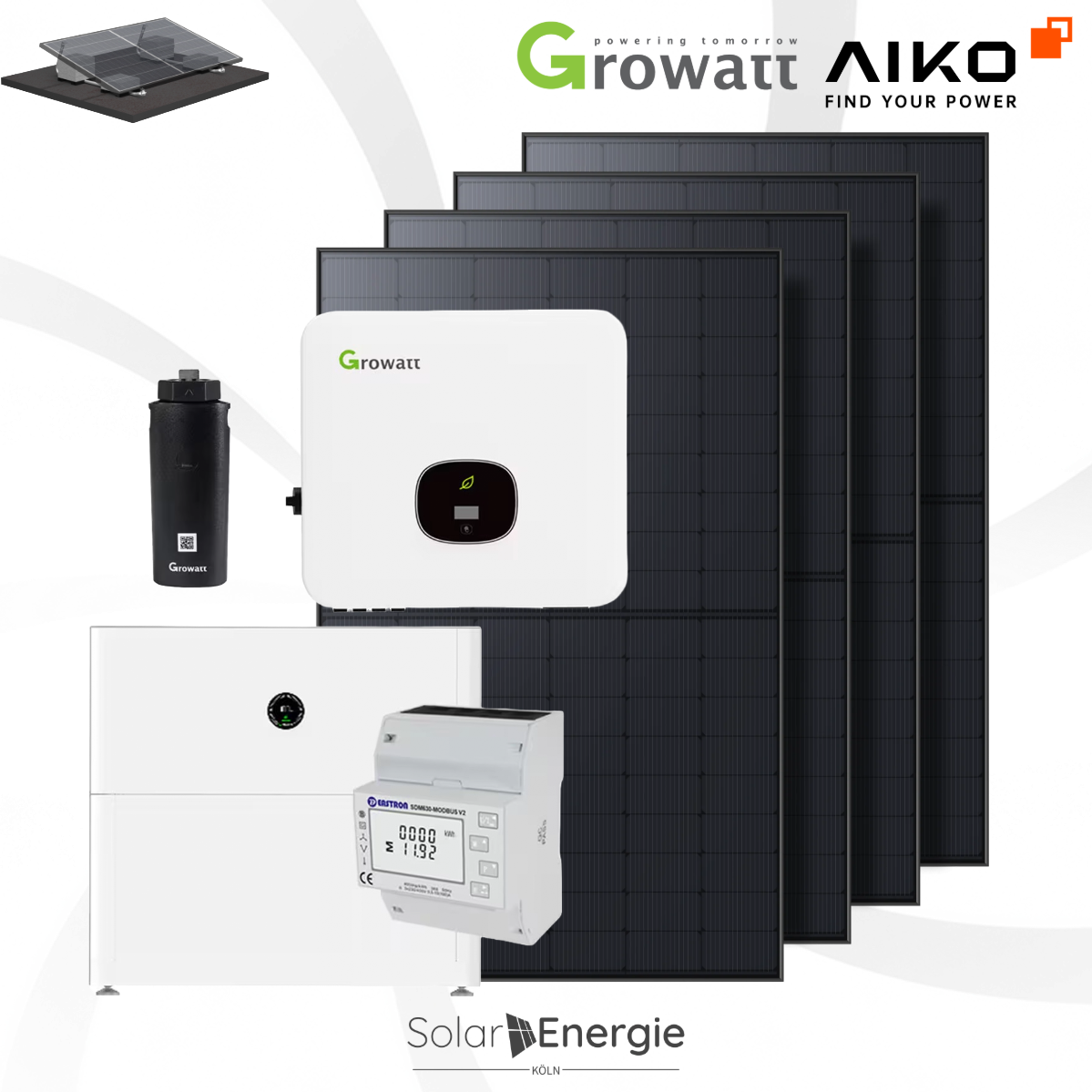 PV Anlage 5kWp -11 x AIKO 455W - GROWATT MOD5 + 5kW Speicher inkl. Unterkonstruktion